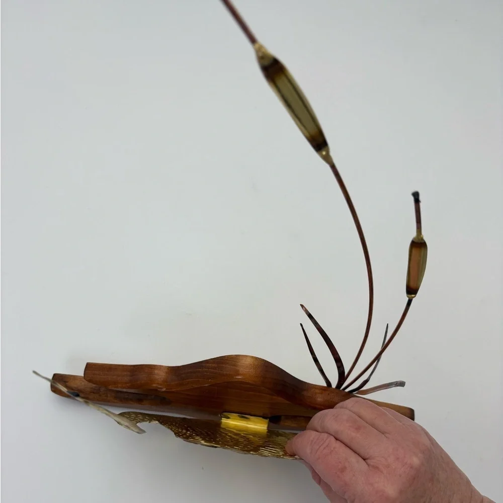 Mid-century Modern Brass and Copper Swan and Cattails Wall Art